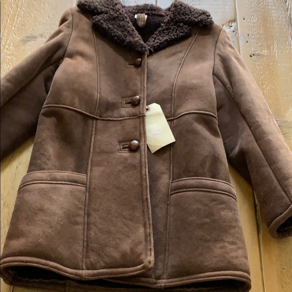 Brown Leather Shearling Coat